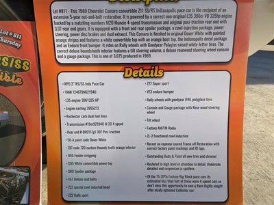 1969 Chevrolet Camaro Indy Pace Car